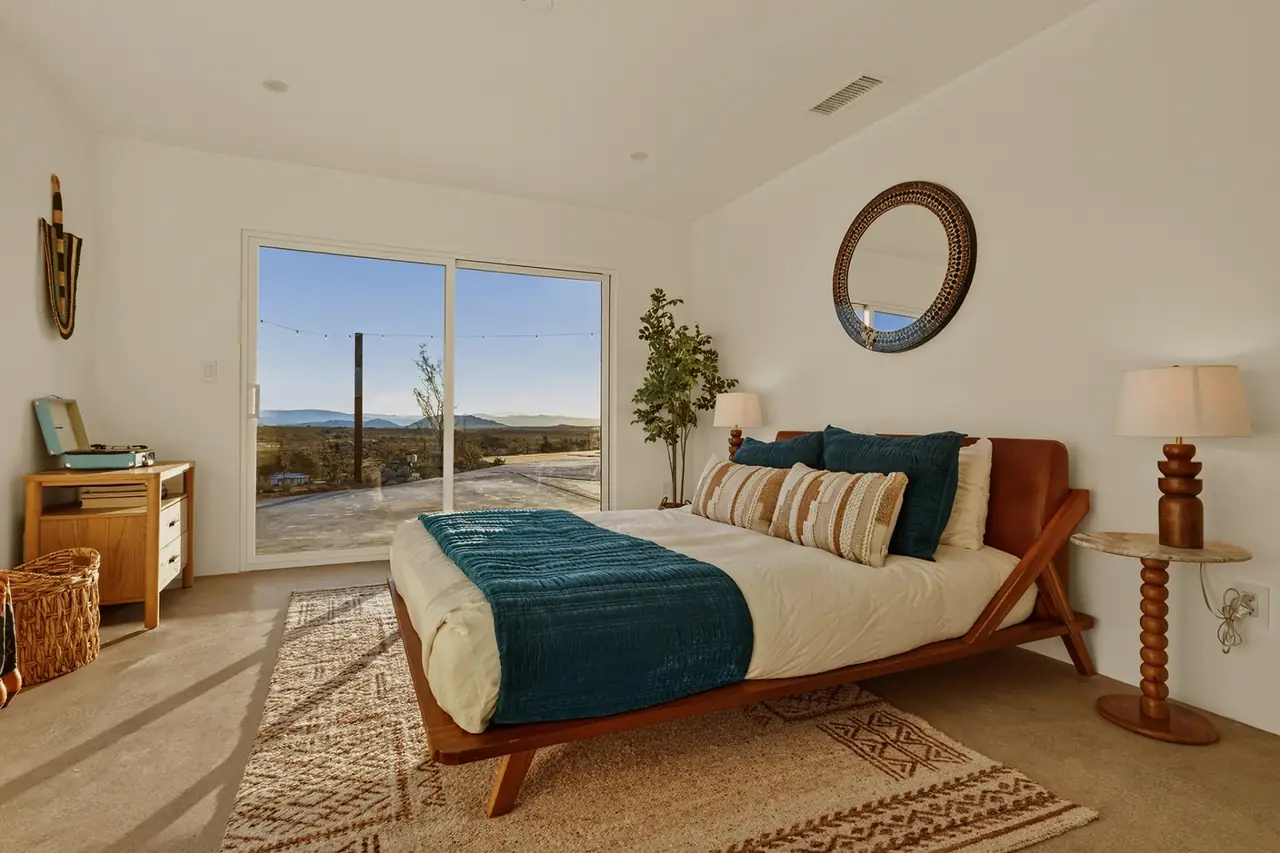Guest bedroom with desert vista sliding door